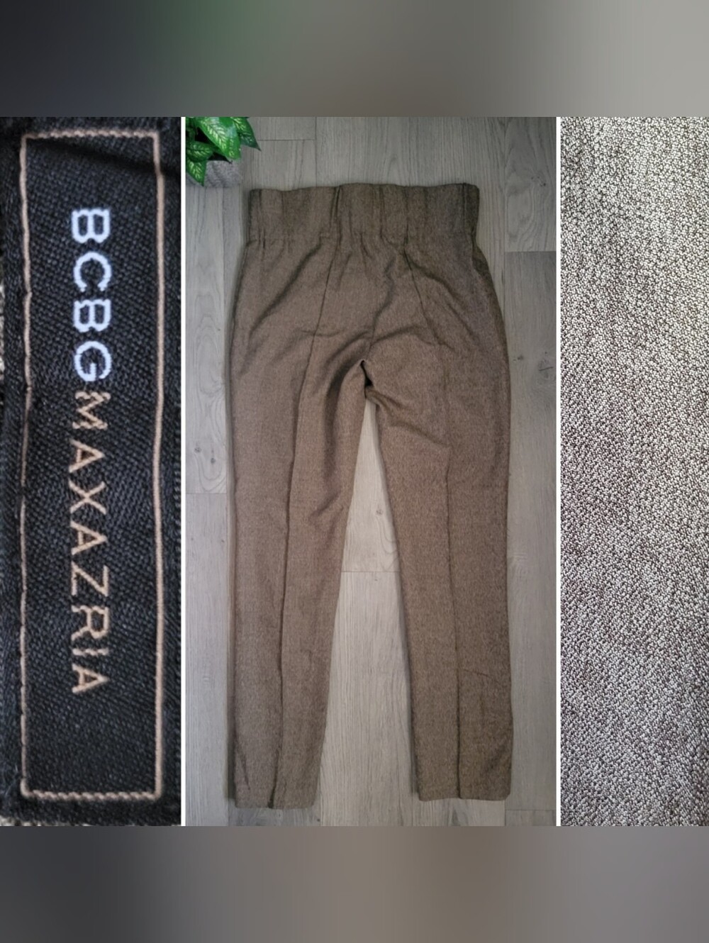 BCBGMaxAzria High-waist Paperbag Front Pleat Taupe Brown Pull-up Trouser Pant, 8
